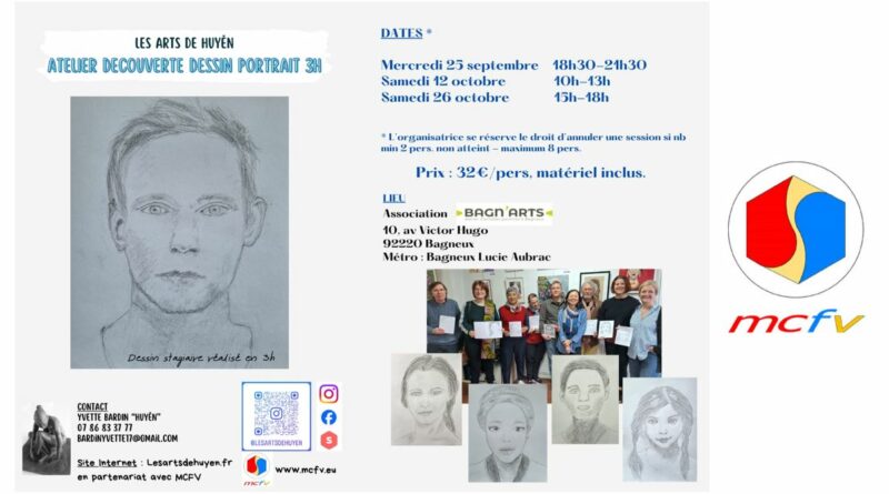 Octobre 2024 : ateliers et stage d’initiation au dessin de portraits par Huyên, en partenariat avec le MCFV, à Bagneux et à Paris 14e